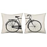 Xihomeli Black Bicycle Throw Pillow Covers Set of 2 Cotton Linen Old Style Bike Pillow Case Cushion Cover Rustic Farmhouse Pillow Cover Outdoor Decorations Sofa Couch(Black Bike-Two)