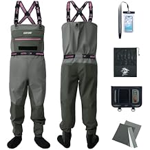 Goture 5-Layer Breathable Womens Fly Fishing Waders, Waterproof Neoprene Stockingfoot Waders w/Handwarmer Adjustable Belt