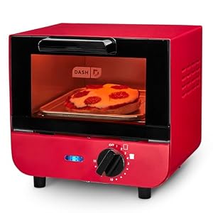 Dash Mini Toaster Oven | Small Toaster Oven for Dorms, Apartments, & Small Kitchens, Adjustable Timer Dial with Auto Shutoff, Removable Cooking Tray & Crumb Catch, Red