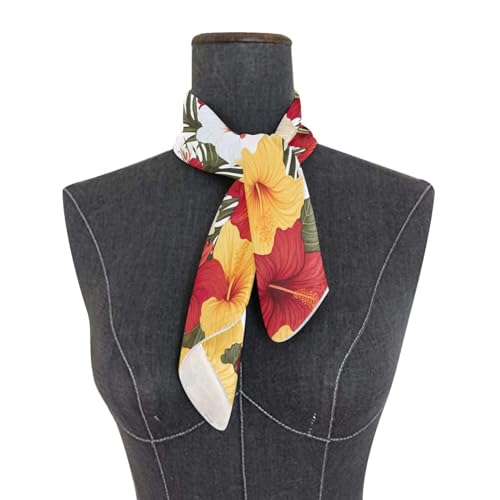 Yellow Red Hibiscus Silk Scarf Women's Fashion Square Satin Headscarf Neck Scarf Head Hair Wraps 23.6 Inches3