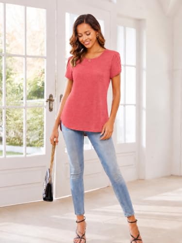 Image of Herou Women's Casual Long /Short Sleeve T Shirt Crewneck with Side Split Fall Pullover Loose Tunic Sweater Tops