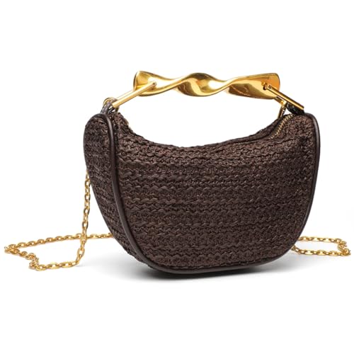 Straw Crossbody Bag for Women Beach Woven Clutch Handbag Summer Chic Crescent Shoulder Purse with 2 Adjustable Straps