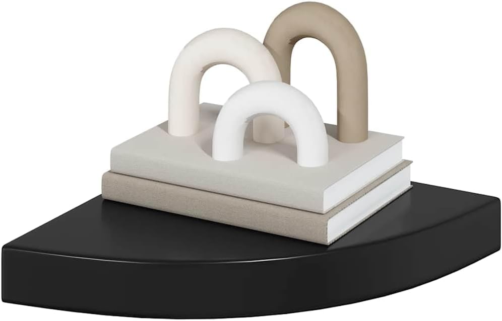 Floating Corner Shelf Set of 2, High Gloss Black Honeycomb MDF Wall Shelves, 9.8" Modern Ledge Shelves for Living Room, Bathroom, Bedroom Decor