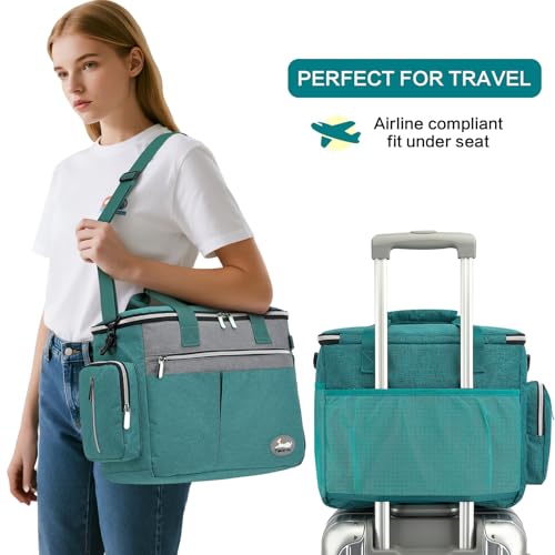 TAIHOYIN Hund Reisetasche Flugzeug Haustier Reiseset für Hundezubehör mit 2 Futtertasche+2 Zusammenklappbare Schüsseln+Fütterungsmatte+Hundeleckerli Tasche Hundetragetasche für Unterwegs, Blau grün