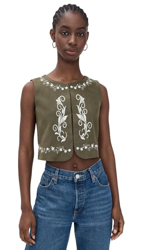 Line & Dot Women's Brea Embroidered Top, Olive, S
