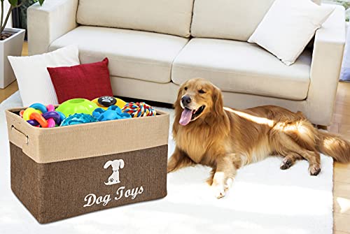 Morezi Dog Toy Box Puppy Baskets Storage Small Collapsible pet Toys bin with Handles, Perfect for Collect pet chew Rope, Blankets, leashes and Diaper - Dog - Beige Coffee