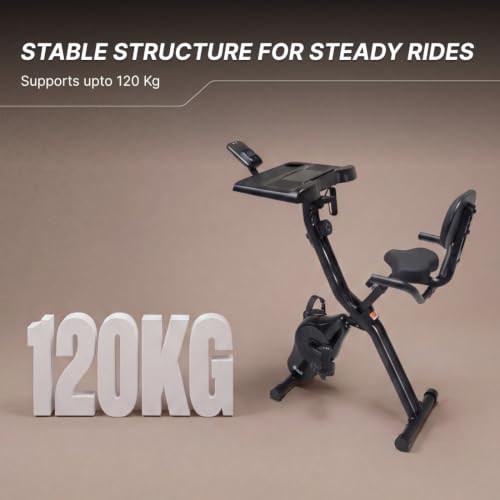 Image of Cult X-Bike with Table | Sturdy & Stable Design | Foldable Exercise Bike for Home | 8-Level Magnetic Resistance | Adjustable Seat & Handle | LCD Display | Laptop & Tablet Desk | 120 kg Capacity