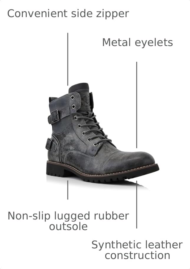Image of Polar Fox Men's Military Style Combat Boot Collection | Men's Cap Toe Ankle Boots with Lace-Up & Side Zipper