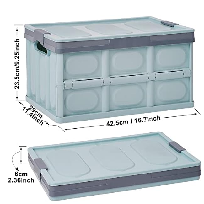 Phyllia Foldable Storage Boxes with Lidsz, 3 Pack Collapsible Plastic Storage Bins Organizer Containers Baskets Cub with Cover,Stackable Utility Crates Storage Box (Blue, 30L)