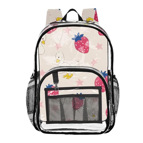 Duck and Strawberry Clear Backpack Heavy Duty Clear Bookbag Transparent See Through PVC Backpacks for School