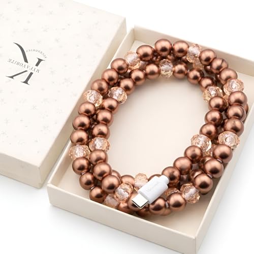 Image of Cute Beaded USB Cable Type C Phone Charger for iPhone or Android Fast Charging Colorful 3.3ft Cord for Smartphones (Bronze)