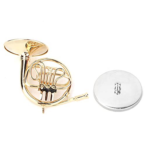 Miniature French Horn, Delicated Golden Instrument Ted Musical Model Double Horns Ornament Decoration for Music Lover with Case and Stand