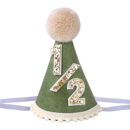 Image of Alainzeo Half Birthday Hat- Adjustable 6 Month Milestone Baby Cone Hat for Photo Shoot - 1/2 Party Hat Outfit for Girls/Boys