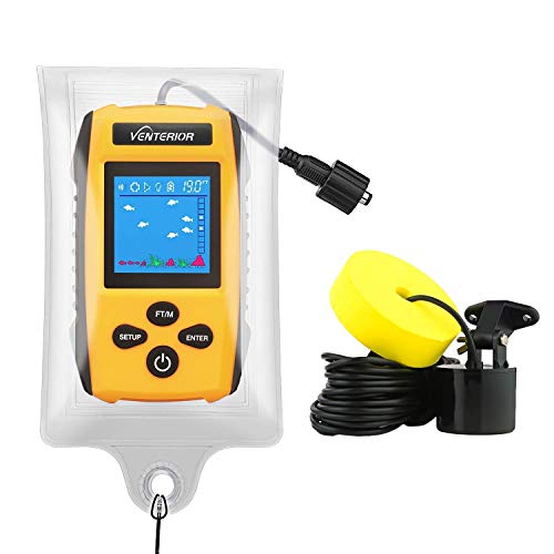 Venterior Portable Fish Finder Water Depth Finder with Sonar Transducer, LCD Display and Water Resistant Bag