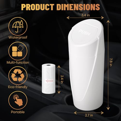 Image of Car Trash Can Bin with Lid - 2 Packs Car Garbage Can Cup Holder - White Mini Leakproof Vehicle Trash Garbage Can Bin with 40pcs Trash Bags-Car Organizers and Storage for Front Back Seat Accessories