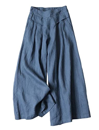 Jupe Pantalon Femme Fluide Eté Sarouel Jupe Culotte Taille Elastique Pantalon Ample Large Bleu Marine Étiquette XL 38