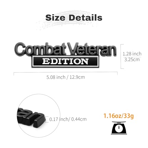 Image of Car Emblem for Combats Veteran Edition with 2 Adhesives, 3D Badge Decal for Trucks, Metal Stickers Replacement Compatible with Universal Vehicle, Veteran Gifts for Men (Black & White)