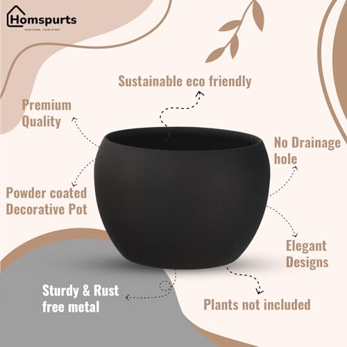 Image of Elegant Black Matte Finished Tabletop Planters Pots for Plants Flowers, Living Room Drawing Room Balcony Office Decoration Ideas for Plants Set of 3 (Plants not Included)