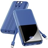 Portable Charger Power Bank - 20000mAh Battery Pack 22.5W Fast Charging Built-in Cable, Portable Phone Charger for iPhone All Models Samsung Android, Airline Friendly Travel Essentials, 1 Pack, Cobalt