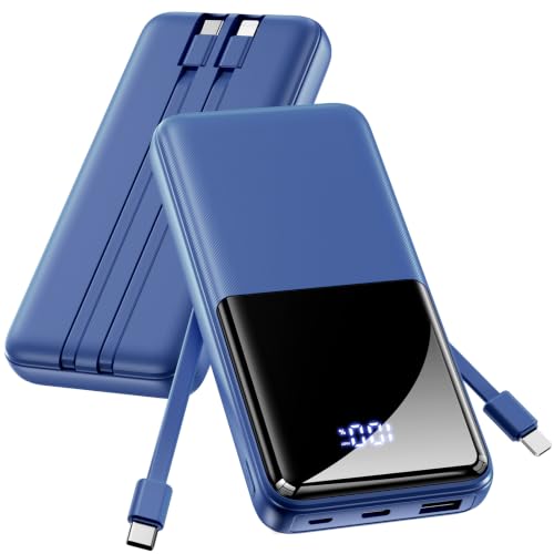 Portable Charger Power Bank - 20000mAh Battery Pack 22.5W Fast Charging Built-in Cable, Portable Phone Charger for iPhone All Models Samsung Android, Airline Friendly Travel Essentials, 1 Pack, Cobalt