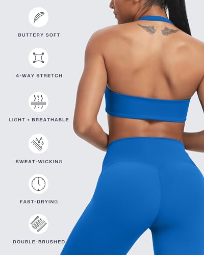 Image of Aoxjox Women's Workout Sports Bras Fitness Taylor Scrunch Halter Bra Yoga Crop Tank