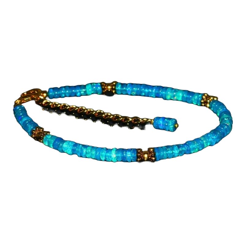 Bracelet opale d'Éthiopie bleue 4mm en argent sterling 925 fait main LKBEADS
