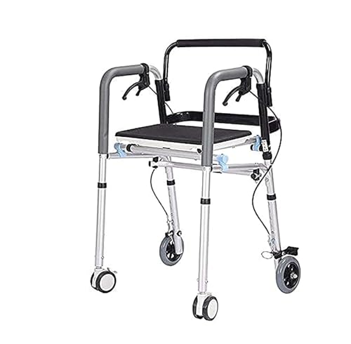 Andador ligero plegable de aluminio con asiento y reposabrazos, ayuda de movilidad vertical ajustable en altura para mayor estabilidad y comodidad, soporta hasta 150 kg
