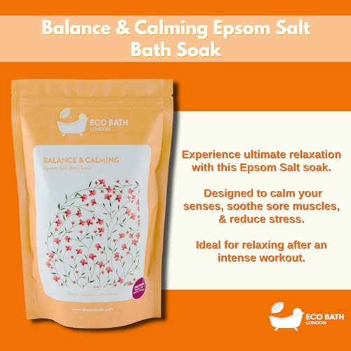 Image of Eco Bath London Balance and Calming Epsom Salt Bath Soak - Pouch 2.2 LB (1kg) | Made in UK | Magnesium Bath Salt with Neroli, Geranium and Chamomile