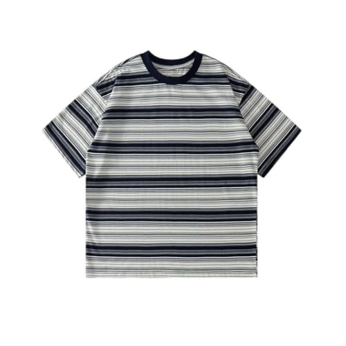 T-shirt tricoté à rayures homme en coton col rond coupe ample