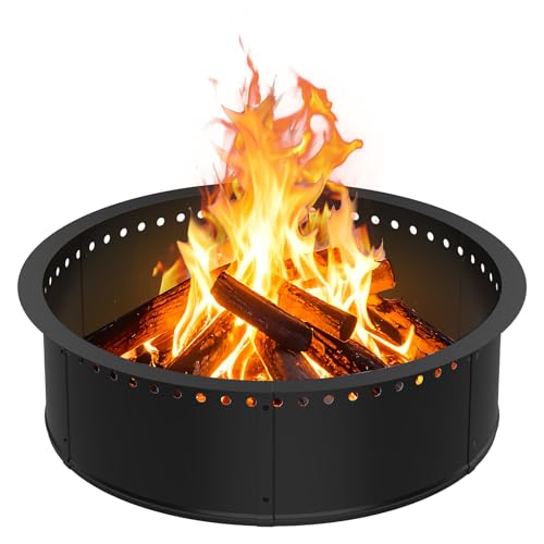 Brasero Exterior Jardin 76cm - Anillo para Fuego con Agujeros de Ventilación - Diseño Sin Humo para Interior y Exterior - Fácil Montaje con Herramientas Incluidas - Altura 25.5cm Negro