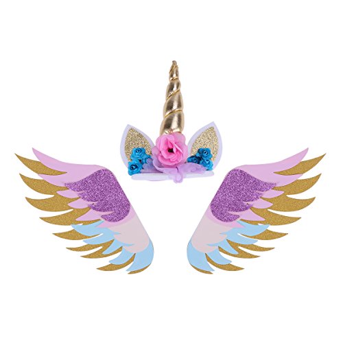 Licorne décoration de gâteau papier pailleté BESTOYARD ensemble ailes et corne