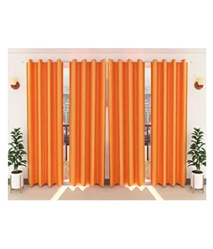 Image of Parda Sansar Polyester Door Curtains | 7 Feet Long Solid Orange Color Curtains | Pack of 4 | Eyelet Ring Top | 50% Light Blocking | Premium Stitching & Luxury Look