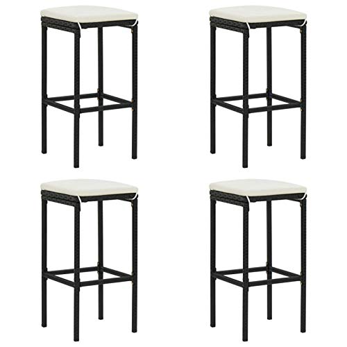Iiaky Taburetes de Cocina con Cojines 4 uds ratán sintético Negro Sillas Altas para Barra