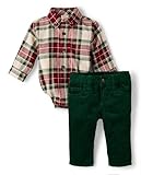 Gymboree,Baby Boys,and Newborn Button Down Shirt and Pants, 2 Piece Outfit,Red/Green Plaid,3 Months,6 Months