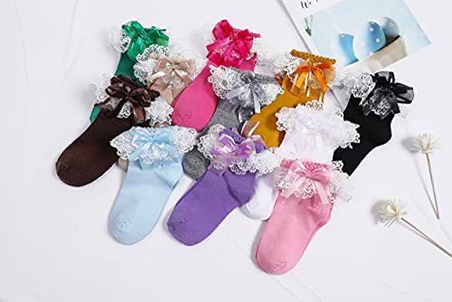Women Lace Ankle Socks, Ruffle Socks Cute Frilly Cotton Socks Girl Princess Socks 3 Pairs (White, 3 Pairs)3