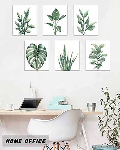 Drsoum Botanical Canvas Framed Wall Art | Watercolor Green Leaf Tropical Plant Prints | Boho Wall Decor For Bedroom | Minimalist Prints For Bathroom | Light Green Art Painting For Kitchen | Modern Home Office Decorations | Set Of 6 | 8”X 10” #TOP4