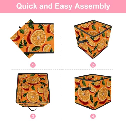 Boîte de rangement Oxford 28cm cube pliable motif orange