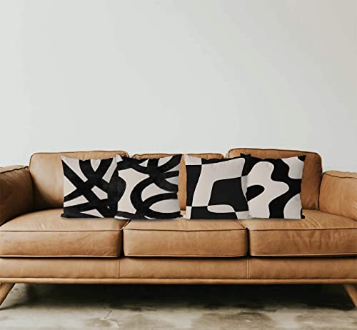 Keuspi Black And Beige Geometric Modern Abstract Neutral Art Throw Pillow Cover, Abstarct Art Throw Pillow Case 18×18 Inch Set Of 4,Home Living Room Decor,Women Gifts (Black) #TOP1
