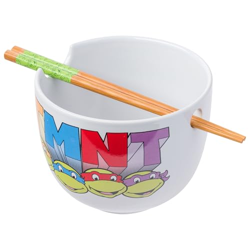 Silver Buffalo TMNT Faces Logo Boxed Ceramic Ramen Bowl with Chopsticks, 20 Ounces