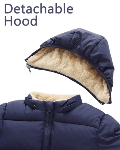 JiAmy Baby Winterjacke Jungen Mädchen Gefüttert Warm Abnehmbarer Kapuzen Steppjacke Kleinkinder Winddicht Outdoor Winter Mantel Oberbekleidung für 4-5 Jahre, Navy Blau