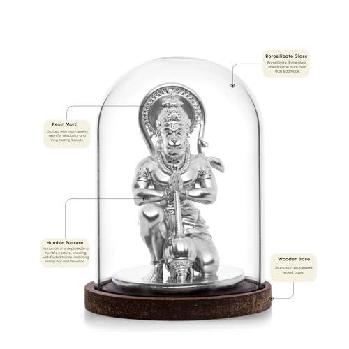 Image of Hanuman Idol for Car Dashboard Resin Pavan Putra Idol | Sankat Mochan Hanuman Statue | Bajrangbali Murti for Homedecor & Pooja, Festival Gifting Decorative Showpiece (Silver 90 mm)