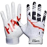 Golden Bee by K Sports Football Gloves for Youth and Adult Receiver Sticky Silicone Grip Skin fit Tacky Gloves (White/Black, Youth X-Large)