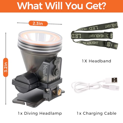 Luz de buceo recargable IPX8 con linterna frontal de buceo y 4 modos de luz USB 7