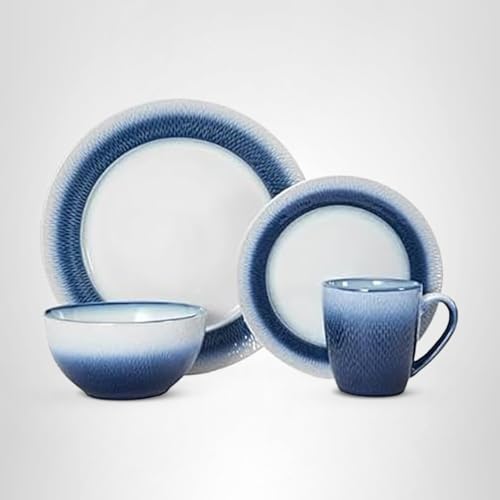 Pfaltzgraff Eclipse Blue 16-Piece Stoneware Dinnerware Set, Service for 4 with Dinner Plates, Salad Plates, Bowls and Mugs, Dishwasher and Microwave Safe
