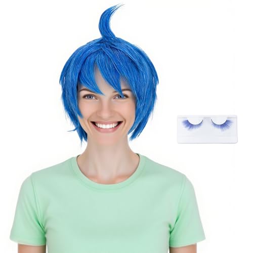 S-noilite Unisex Short Blue Wig for Halloween Dress Up Party Joyful Outfit Cosplay Blue Anime Wigs for Women