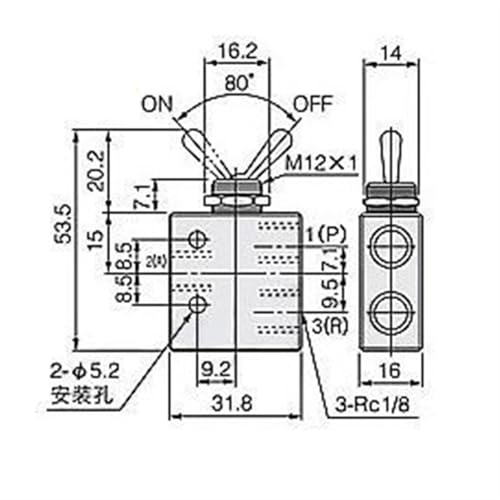 Válvula de conmutación neumática mecánica de 2 posiciones y 3 vías rectangular TAC2-31V 7