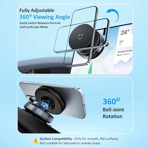 Image of HUMBLE Magnetic Phone Holder with Suction Cup -360 Adjustable Mobile Stand for Car Dashboard, Desk, Shower & Gym Strong Grip Hands-Free Mount Compatible with iPhone & Android Smartphones-Black (MH09)