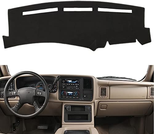 HanLanKa Dashboard Cover For Chevy Tahoe, Suburban, Silverado & GMC Yukon (2007-2014) - Black Dash Mat With Pre-Cut Vents
