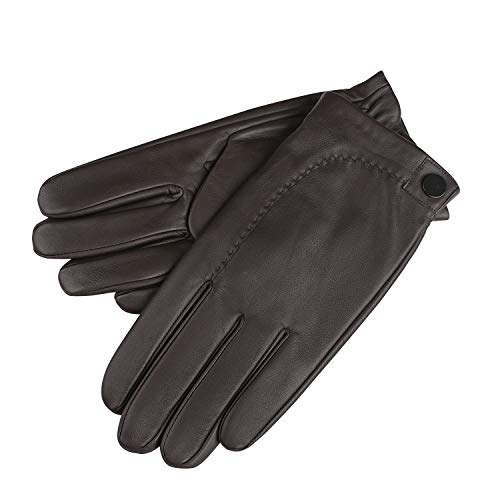 GSG Mens Winter Leather Gloves Touchscreen Warm Driving Gloves Italian Nappa Leather S/M Brown