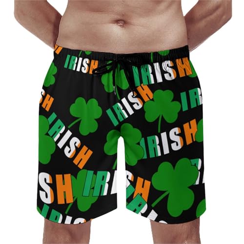 Irish Ireland Shamrocks St Patricks Day Men's Swim Trunks Board Shorts Beachshorts Swimsuits with Pockets Mesh Liner